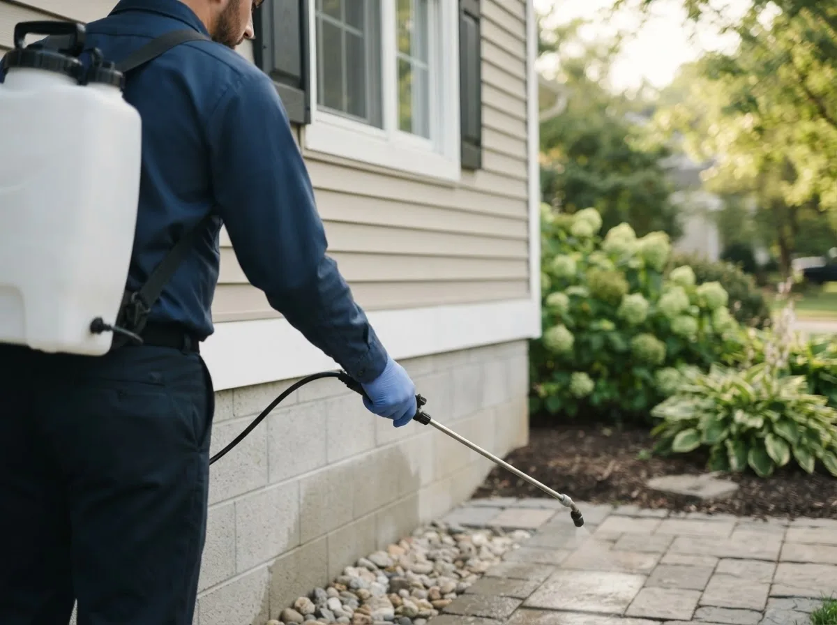 Pest control technician inspecting a home in Addison, MI